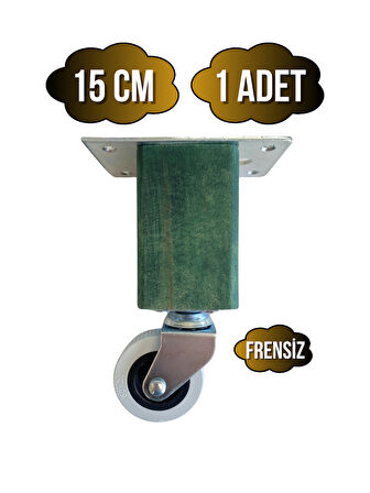 Kale Ahşap Tekerli Ayak Mobilya Masa ve Dolap Tekerli Ayağı(FRENSİZ)(15CM)(YEŞİL)(1 ADET)(KAYIN)