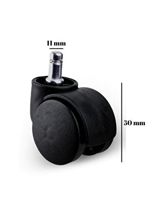 Pimli 11mm Sandalye Tekeri Geçme Koltuk Tekeri(50MM)(SİYAH)(4 ADET)
