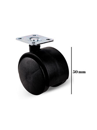 Düz Tablalı Tekerlek 50mm Masa Sehpa Dolap Tekeri(SİYAH)(50MM)(4 ADET)