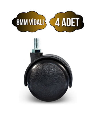 Vidalı Masa Tekeri Sandalye ve Koltuk Tekeri(8MM)(50MM)(SİYAH)(4 ADET)