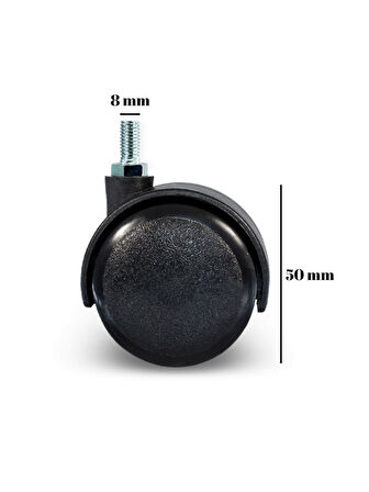 Vidalı Masa Tekeri Sandalye ve Koltuk Tekeri(8MM)(50MM)(SİYAH)(4 ADET)