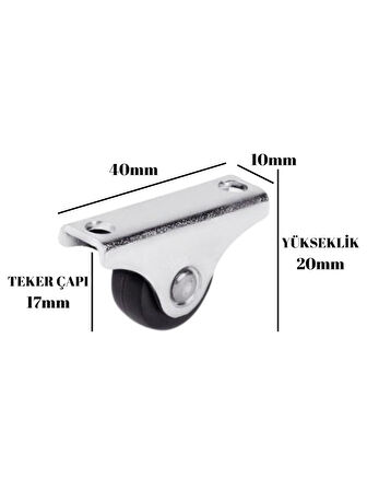 Sabit Tabanlı Masa Tekeri Sehpa ve Dolap Tekeri(TEKER ÇAPI:17MM YÜKSEKLIK:20MM)(KROM-SİYAH)(4 ADET)