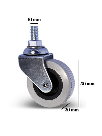 10mm Vidalı Frensiz Sandalye Tekeri Koltuk ve Sehpa Tekeri 50mm(GRİ)(FRENSİZ)(10MM VİDALI)(4 ADET)