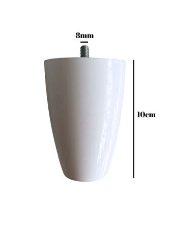 Plastik Ayak 8mm Vidalı Mobilya Koltuk ve Baza Ayağı(BEYAZ)(10CM)(8MM VİDALI)(4 ADET)