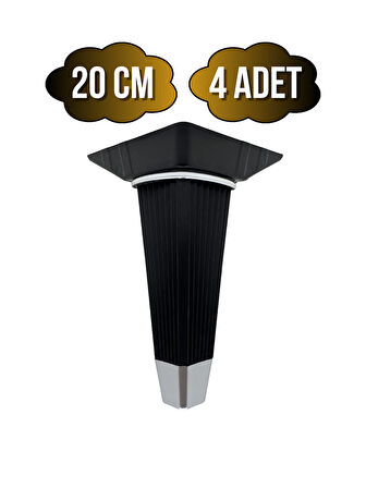 İrem Siyah Krom 20cm Plastik Ayak Mobilya Masa ve Dolap Ayağı(20CM)(SİYAH - KROM)(4 ADET)