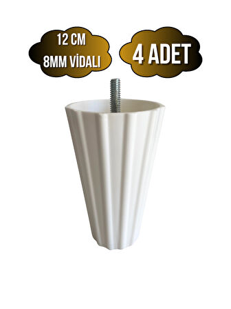 Armut Beyaz Plastik 12cm Ayak 8mm Vidalı Mobilya Koltuk Baza Ayağı(12CM)(BEYAZ)(8MM VİDALI)(4 ADET)