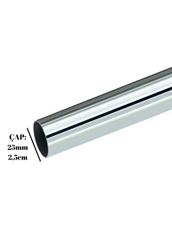 Metal Yuvarlak Krom Mobilya Dolap Askı Borusu(125CM)(2 ADET FLANŞ-1 ADET BORU)(ÇAP:25MM)