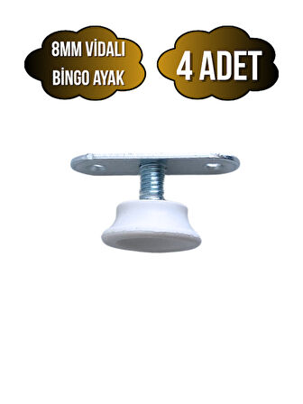 Beyaz Bingo Ayarlanabilir Ayak 8mm Vidalı Masa Ayağı(4 ADET)(EN DÜŞÜK YÜK:13MM EN BÜYÜK YÜK:22MM)