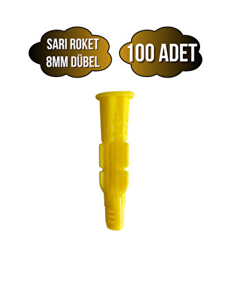 Roket Sarı 8mm Dübel Beton Tuğla Briket Dubeli(8MM)(SARI)(ROKET)(100 ADET)