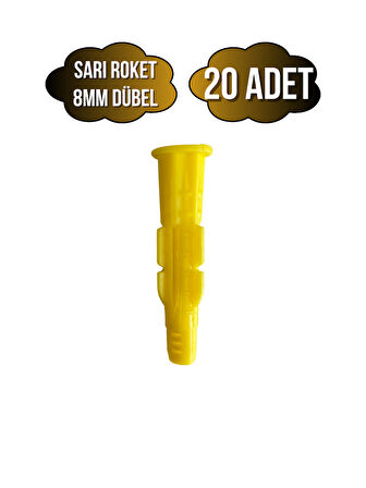 Roket Sarı 8mm Dübel Beton Tuğla Briket Dubeli(8MM)(SARI)(ROKET)(20 ADET)