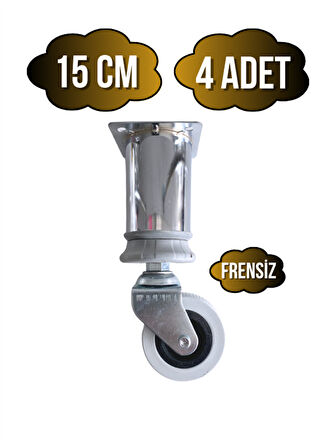 Metal Krom Tekerli Ayak Mobilya Masa ve Dolap Tekerli Ayağı(FRENSİZ)(KROM)(15CM)(4 ADET)(ÇAP:42MM)