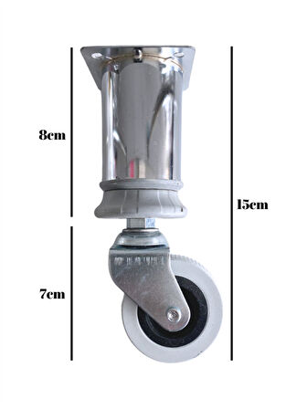Metal Krom Tekerli Ayak Mobilya Masa ve Dolap Tekerli Ayağı(FRENSİZ)(KROM)(15CM)(4 ADET)(ÇAP:42MM)