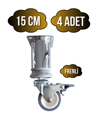 Metal Krom Tekerli Ayak Mobilya Masa ve Dolap Tekerli Ayağı(FRENLİ)(KROM)(15CM)(4 ADET)(ÇAP:42MM)