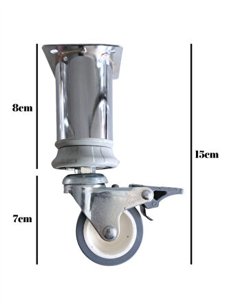 Metal Krom Tekerli Ayak Mobilya Masa ve Dolap Tekerli Ayağı(FRENLİ)(KROM)(15CM)(4 ADET)(ÇAP:42MM)