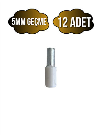Metal Beyaz 5mm Geçme Raf Pimi Dolap Raf Altı Pimi(5MM)(METAL)(BEYAZ)(12 ADET)