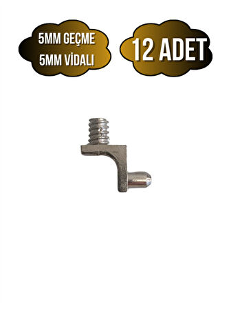 Metal 5mm Vidalı ve Geçme Raf Pimi Dolap Raf Altı Pimi(5MM)(METAL)(12 ADET)