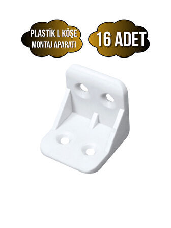 L Bağlantı Plastiği Dolap Köşe Bağlantı Montaj Plastiği(BEYAZ)(20X20X30MM)(16 ADET)