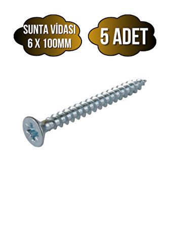 Sunta Vidası 6x100mm Çinko Ahşap MDF Montaj Vidası(6X100MM)(5 ADET)