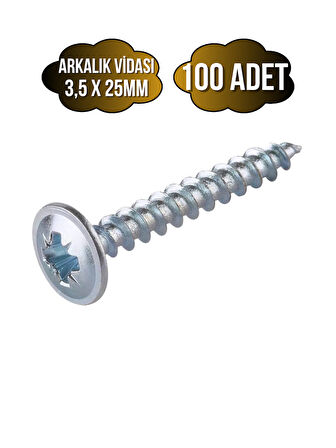 Arkalık Vidası 3,5x25mm Pullu Çinko Ahşap MDF Arkalık Montaj Vidası(3,5X25MM)(100 ADET)