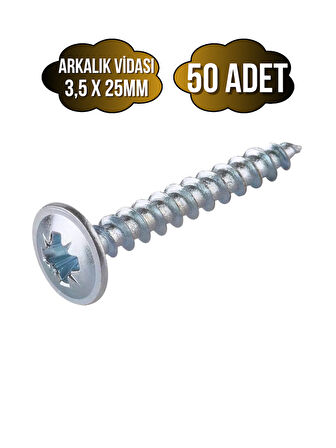 Arkalık Vidası 3,5x25mm Pullu Çinko Ahşap MDF Arkalık Montaj Vidası(3,5X25MM)(50 ADET)