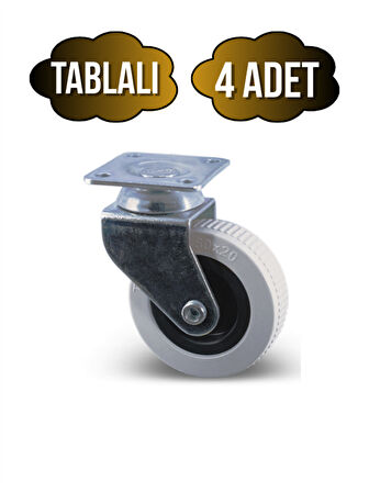 Düz Tabla Frensiz Lüks Masa Tekeri Sehpa Tekeri(FRENSİZ)(KROM - GRİ)(7CM)(4 ADET)(TEKER:50x20MM)