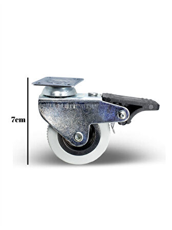 Düz Tabla Frenli Lüks Masa Tekeri Sehpa Tekeri(FRENLİ)(KROM - GRİ)(7CM)(4 ADET)(TEKER:50x20MM)