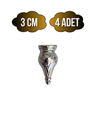 Tombik 3cm Metal Ayak Çeyiz ve Hediye Kutusu Mobilya Ayağı(3CM)(GÜMÜŞ - KROM)(4 ADET)