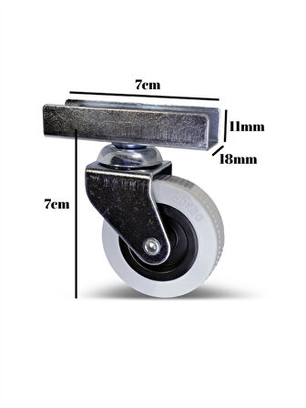 18mm U Geçme Masa Tekeri Sehpa Tekeri(7CM)(GRİ)(4 ADET)(18MM U GEÇME 50x20MM)