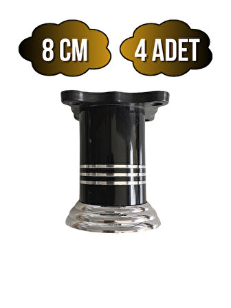 Düz Şeritli Alüminyum Ayak Mobilya Masa ve Dolap Ayağı(SİYAH)(8CM)(4 ADET)