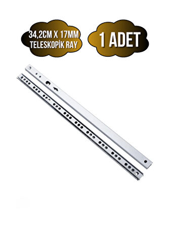 Teleskobik 17MM Çekmece Rayı Gömme Bilyeli İnce Ray(17MM)(34,2CM)(1 TAKIM)(KROM)