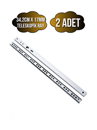 Teleskobik 17MM Çekmece Rayı Gömme Bilyeli İnce Ray(17MM)(34,2CM)(2 TAKIM)(KROM)