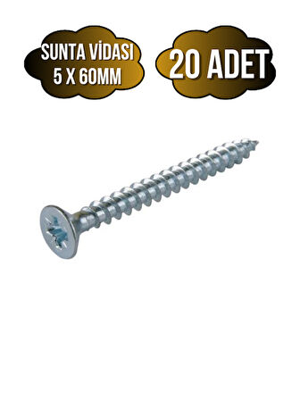 Sunta Vidası 5x60mm Çinko Ahşap MDF Montaj Vidası(5X60MM)(20 ADET)