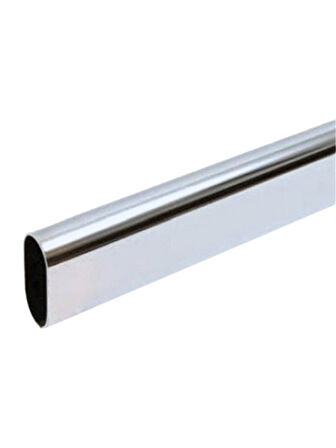 Metal Oval Krom Mobilya Dolap Askı Borusu(KROM)(105CM)(OVAL)(2 ADET AYAKLI AÇIK FLANŞ-1 ADET BORU)