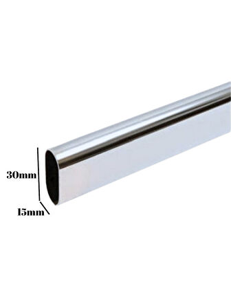 Metal Oval Krom Mobilya Dolap Askı Borusu(KROM)(120CM)(OVAL)(2 ADET AYAKLI KAPALI FLANŞ-1 ADET BORU)