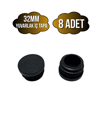 Yuvarlak Demir Profil İç Tapa Geçme Plastik Ayak Geçme Koruma Plastiği(32MM)(8 ADET)(SİYAH)