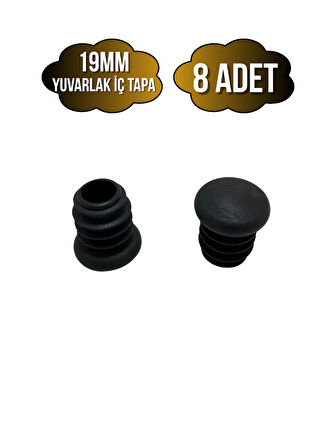 Yuvarlak Demir Profil İç Tapa Geçme Plastik Ayak Geçme Koruma Plastiği(19MM)(8 ADET)(SİYAH)