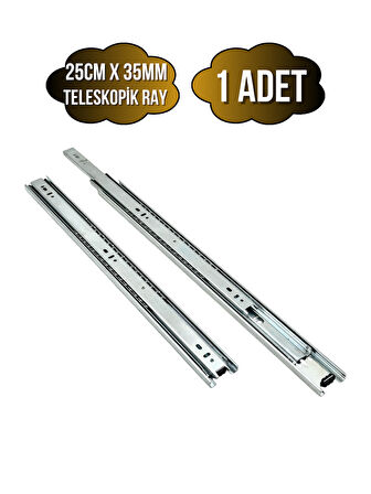 Teleskobik 35MM Çekmece Ray Bilyeli Mobilya Dolap Rayı(25CM)(35MM)(1 TAKIM)(KROM)