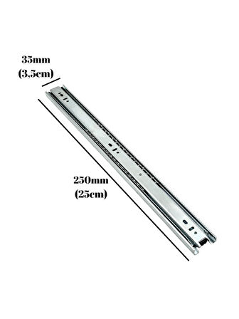 Teleskobik 35MM Çekmece Ray Bilyeli Mobilya Dolap Rayı(25CM)(35MM)(1 TAKIM)(KROM)