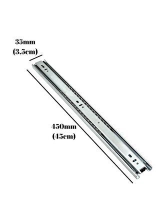 Teleskobik 35MM Çekmece Ray Bilyeli Mobilya Dolap Rayı(45CM)(35MM)(2 TAKIM)(KROM)