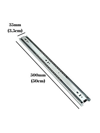 Teleskobik 35MM Çekmece Ray Bilyeli Mobilya Dolap Rayı(50CM)(35MM)(2 TAKIM)(KROM)
