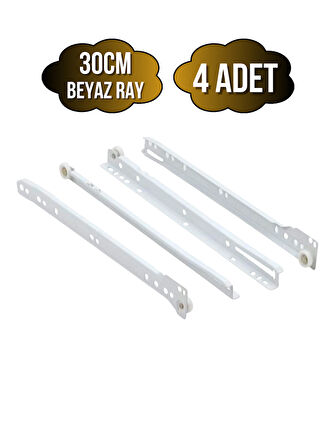 Beyaz Metal Çekmece Rayı Tekerlekli Mobilya Dolap Çekmece Rayı(BEYAZ)(30CM)(4 TAKIM)(METAL)