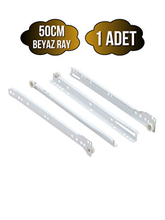 Beyaz Metal Çekmece Rayı Tekerlekli Mobilya Dolap Çekmece Rayı(BEYAZ)(50CM)(1 TAKIM)(METAL)