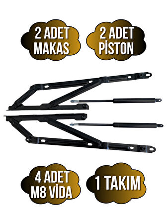 Baza Makası Yatak Baza Menteşesi Açılır Pistonlu Makas(750N PİSTON)(TEK KİŞİLİK)(1 TAKIM)(SİYAH)