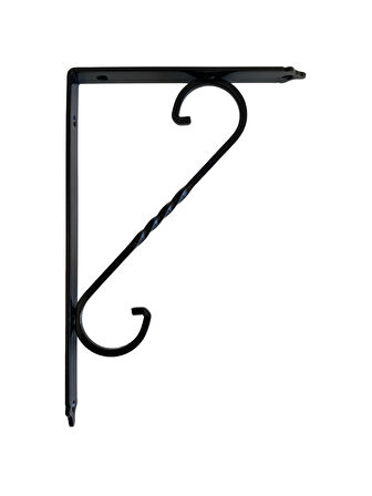 Raf Altı Ferforje Demir Tutucu L Raf Demiri Duvar Sabitleyici(METAL)(SİYAH)(3 ADET)(23CM X 15CM)