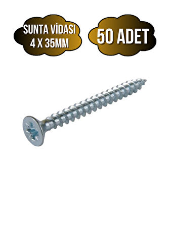 Sunta Vidası 4x35mm Çinko Ahşap MDF Montaj Vidası(4X35MM)(50 ADET)