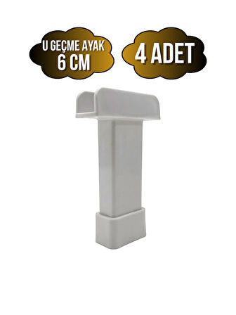 U Geçme Beyaz Plastik Ayarlı Ayak Mobilya Masa ve Dolap Ayağı(BEYAZ)(6CM)(4 ADET)