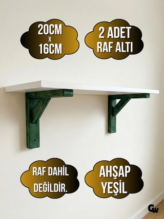 Raf Altı Ahşap Tutucu L Raf Ahşabı Duvar Sabitleyici(AHŞAP)(YEŞİL)(2 ADET)(20x16cm)(BEYAZ ÇAM)