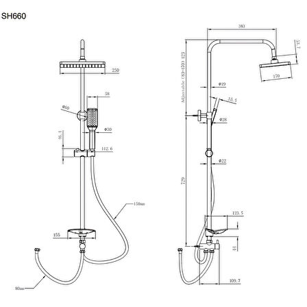 Creavit SH660C Rose Gold Tepe Duş Sistemi