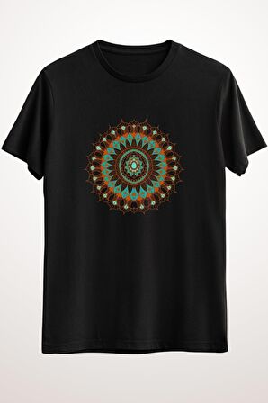 Erkek Siyah Hand-drawn Bohemian Mandala Turquoise & Rust - Ds1187