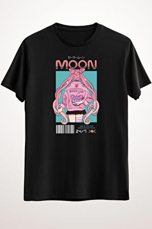 Erkek Siyah Sailor Moon Streetwear T-Shirt - Ds1346